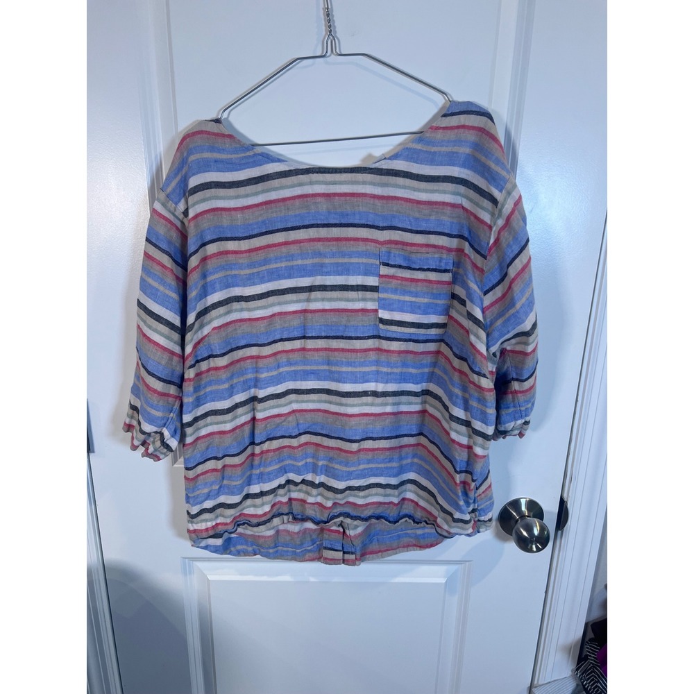 Monsoon Womens Top 100% Linen‎ Striped Multicolor Size 12